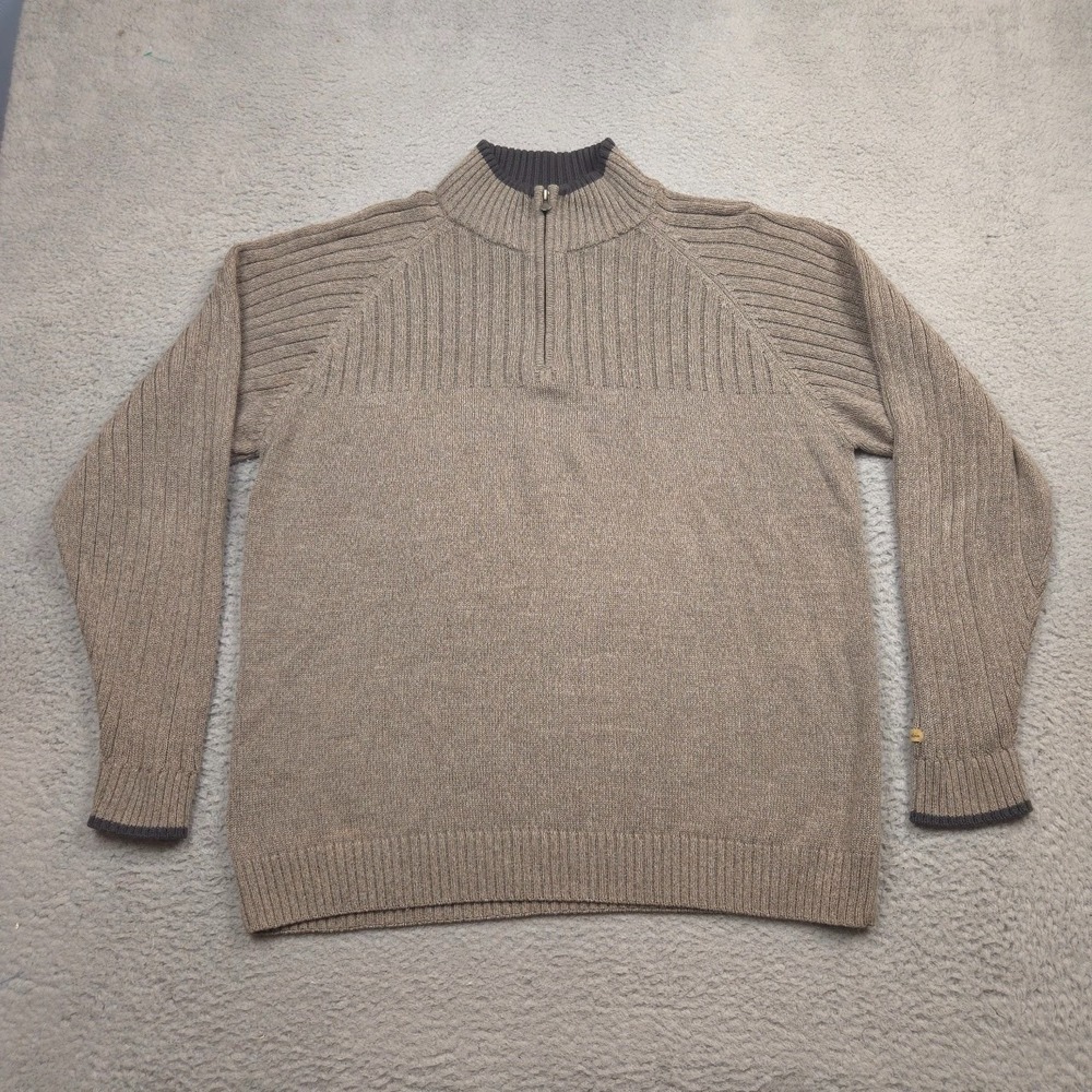 Columbia Sweater Mens 2XL Brown Blue Half Zip Pullover Cotton Striped Outdoors